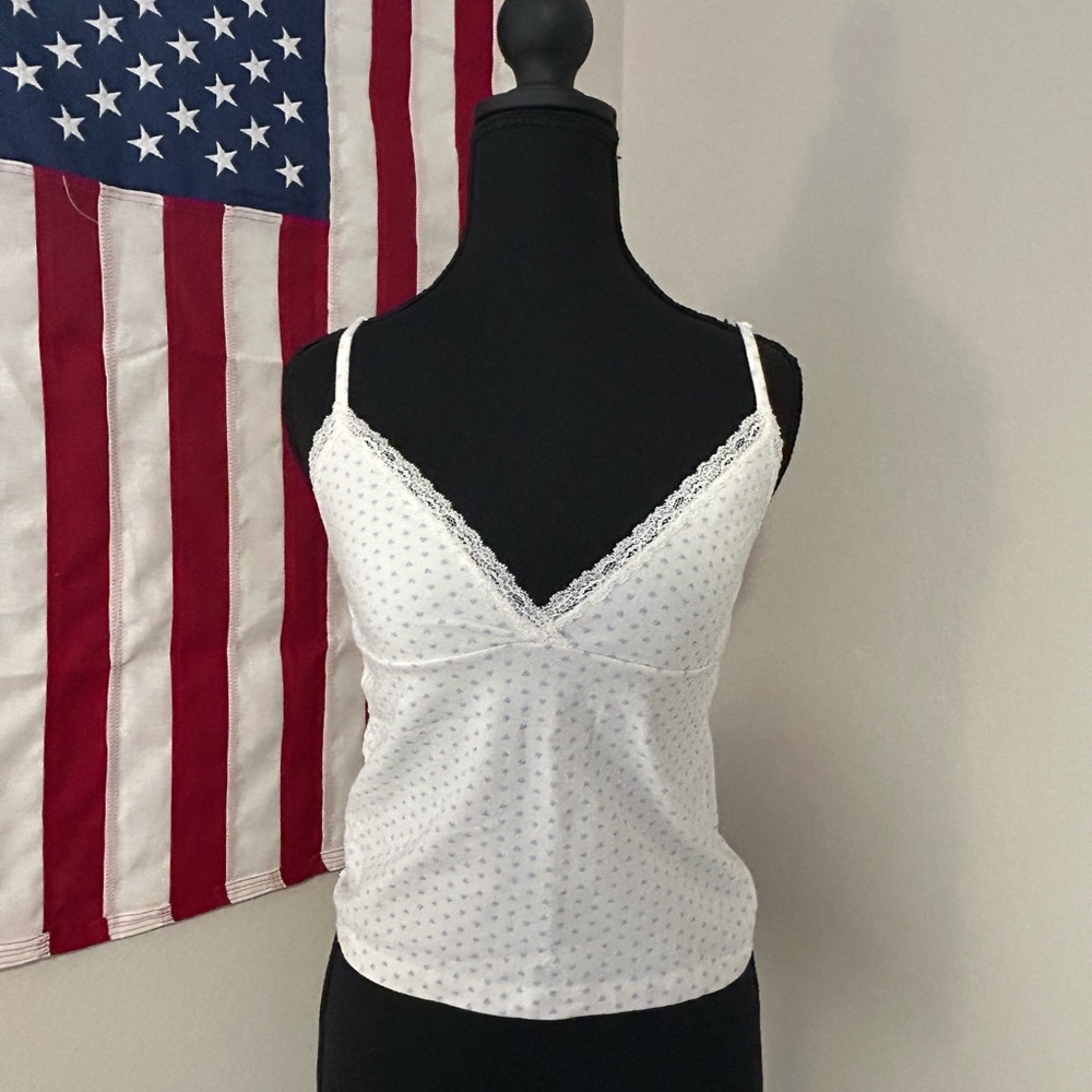 Brandy Melville White and Blue Hearts Tank